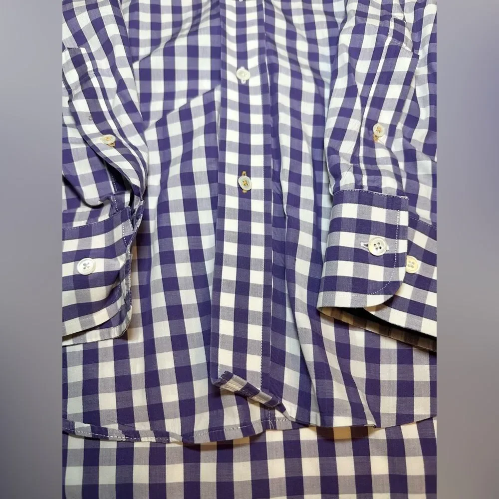 J. McLaughlin Purple White Gingham Plaid Button-Down Long Sleeve Shirt Men's MED